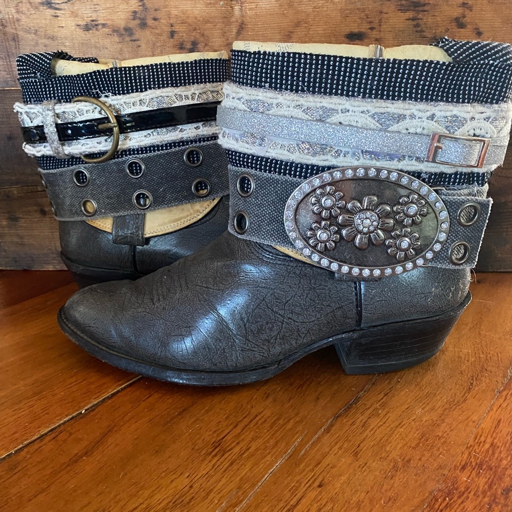 Upcycled Gray‎ Western Cowboy Boots women’s size 12